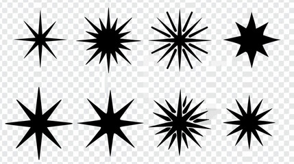 a set of black and white stars on a transparent background