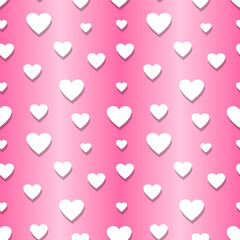 White hearts on a light pink background. Seamless pattern, print, vector illustration