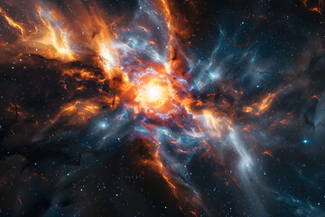 Fototapeta na wymiar Splendiferous Showcase of a Radiating Quasar amidst a Cosmic Panorama in Deep Space