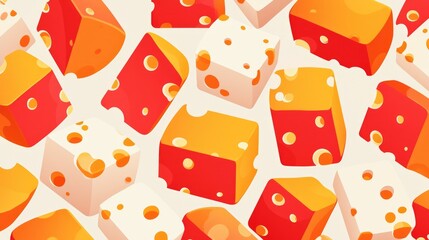 Discover a captivating 2d pattern featuring a tempting piece of cheese in a vibrant red package set against a clean white background Perfect for web design printing wrapping paper textiles 