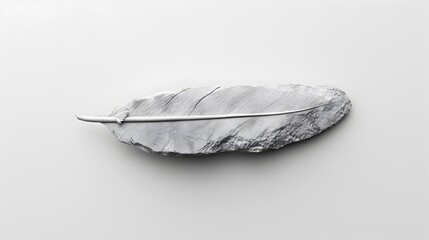Sculpted Stone Feather Resting on Minimalist White Surface