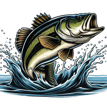 jumping bass fish in water clip art preview