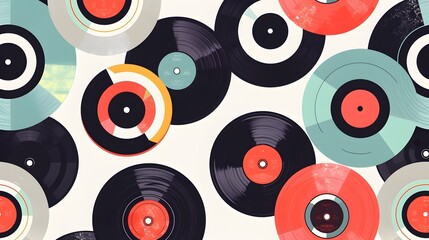 Whimsical Vinyl Records Pattern A Vibrant of Music and Joy