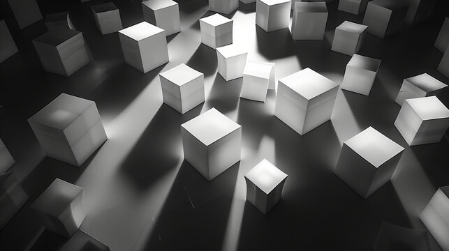 Fototapeta Infinite Horizons Against an Abstract Background White 3D Cubes Scattered Across the Abstract