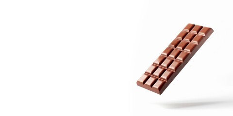 A chocolate bar floating in the air against a white background, isolated on all sides, for product concept, copy space for text