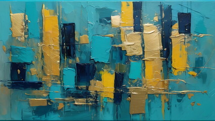 Abstract Geometric Shapes Oil Painting, Palette Knife Technique