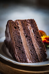 many calories. chocolate cake. unhealthy high-calorie food. sweet food. piece of cake