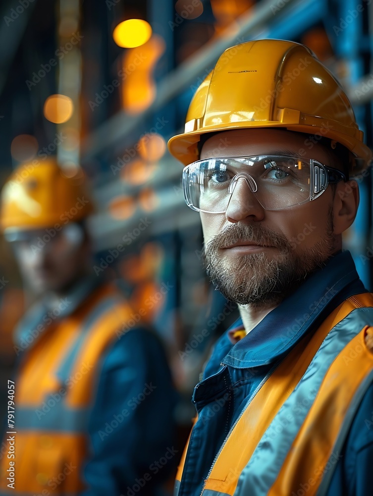 Poster generative ai : a workers with glasses in front of an industrial
