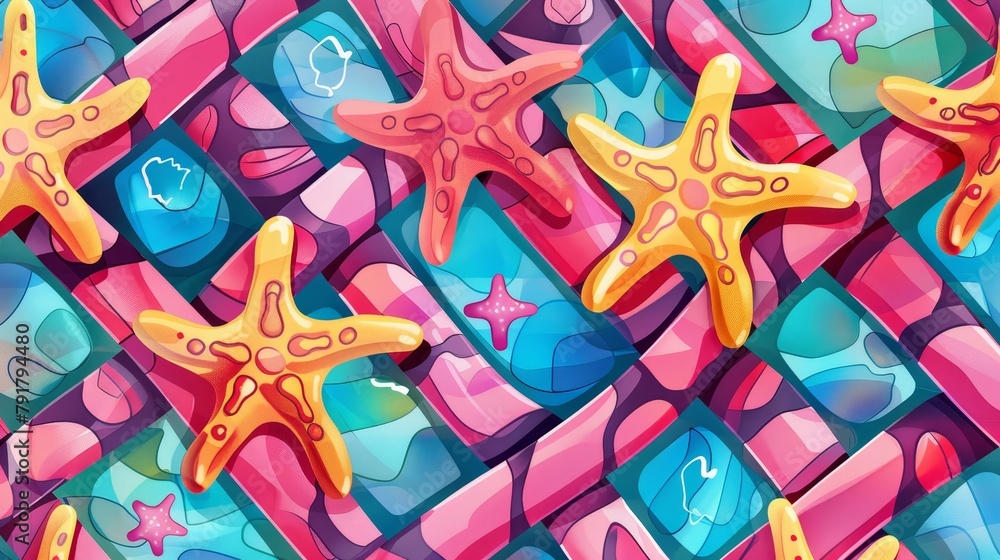 Poster the design features a seamless pattern of cross lines and starfish. it can be used for packing purpo
