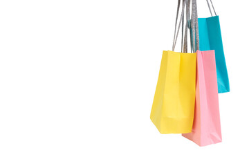 Paper shopping bags with handles on white background. Mockup for design. black Friday - 791794470