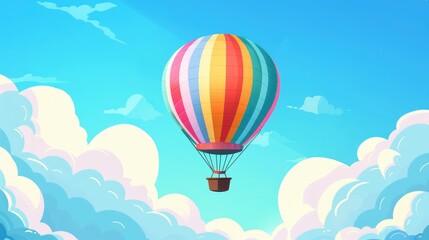Fototapeta premium A vibrant cartoon illustration featuring a hot air balloon set against a backdrop of clear blue skies