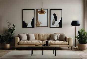 interior decoration render black room color console living mockup 3d home warm Frame beige