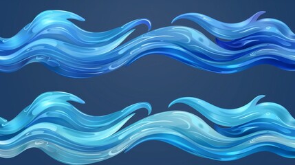 Blue waves on smooth abstract banners - obrazy, fototapety, plakaty