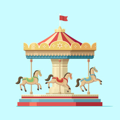 Carousel with horses in amusement park