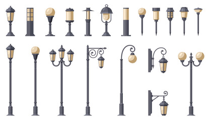 Set of street lamps icon