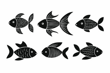 Fototapeta premium Set of fun and cute black and white fish. Vector illustration