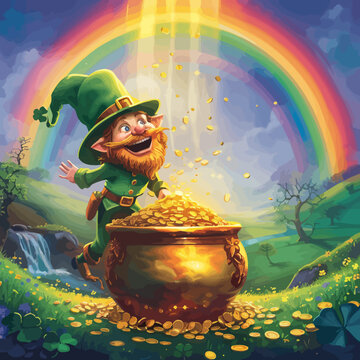 a painting of a lepreite with a pot of gold