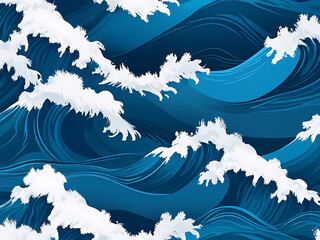 Seamless pattern of abstract background of beautiful blue ocean waves, tsunami - obrazy, fototapety, plakaty