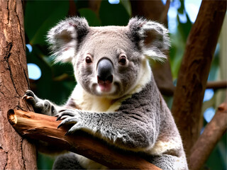 Obraz premium koala bear sit on the branch of tree and show parental care