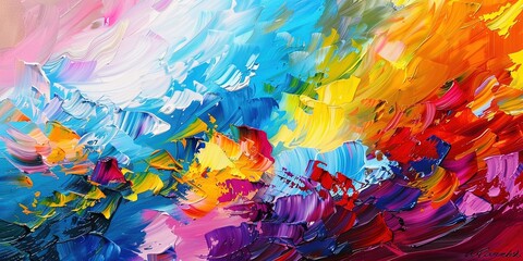 Painting on canvas with loose, multi-colored strokes