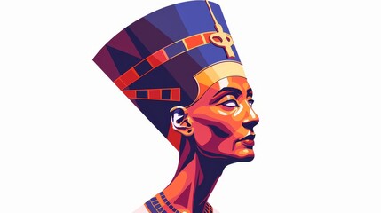 A modern illustration of a statue of Nefertiti with hieroglyphs in ancient Egypt. - obrazy, fototapety, plakaty