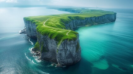 Verdant Ocean Cliffs Offering a Breathtaking View Above Turquoise Waters