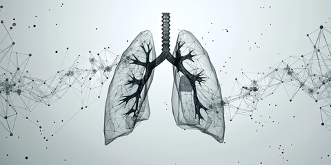 Human lungs on a gray background with germs attacking them. - obrazy, fototapety, plakaty