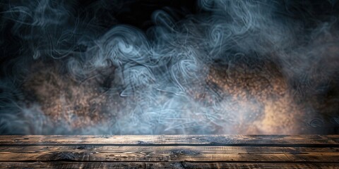 Smoke and mist on wood table - Abstract and defocused backdrop
