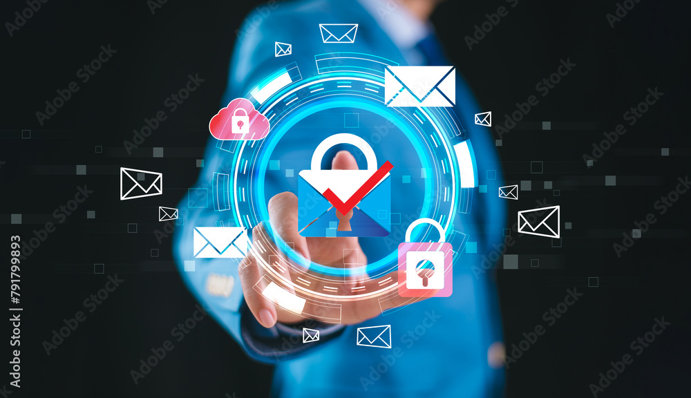 Aufkleber email secure access concept, cyber security online privacy personal data protection. virus computer 