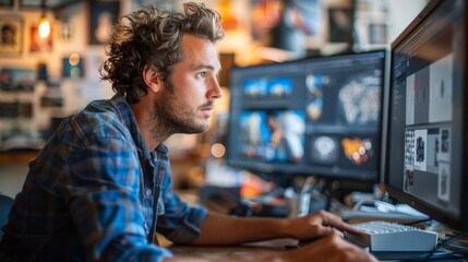 Fototapeta premium Computer graphics designer working on a creative project