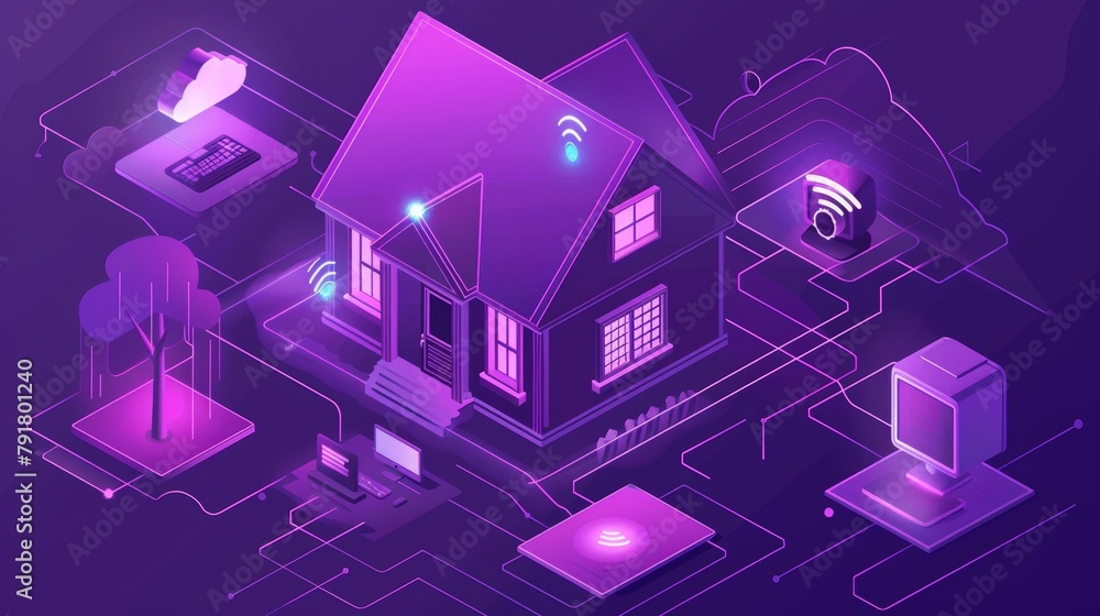 Poster this is a concept modern illustration of a smart home with an internet of things concept. it feature