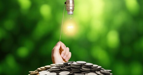 light bulbs on the heap of coins, business concept