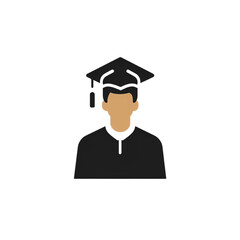 Man with gown and graduation cap flat icon, PNG