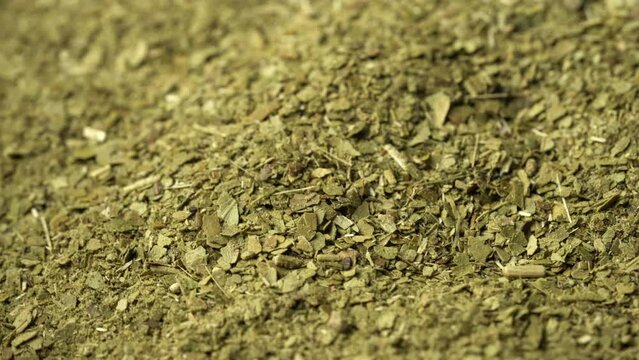 close up dry yerba mate tea food background footage rotate 4k