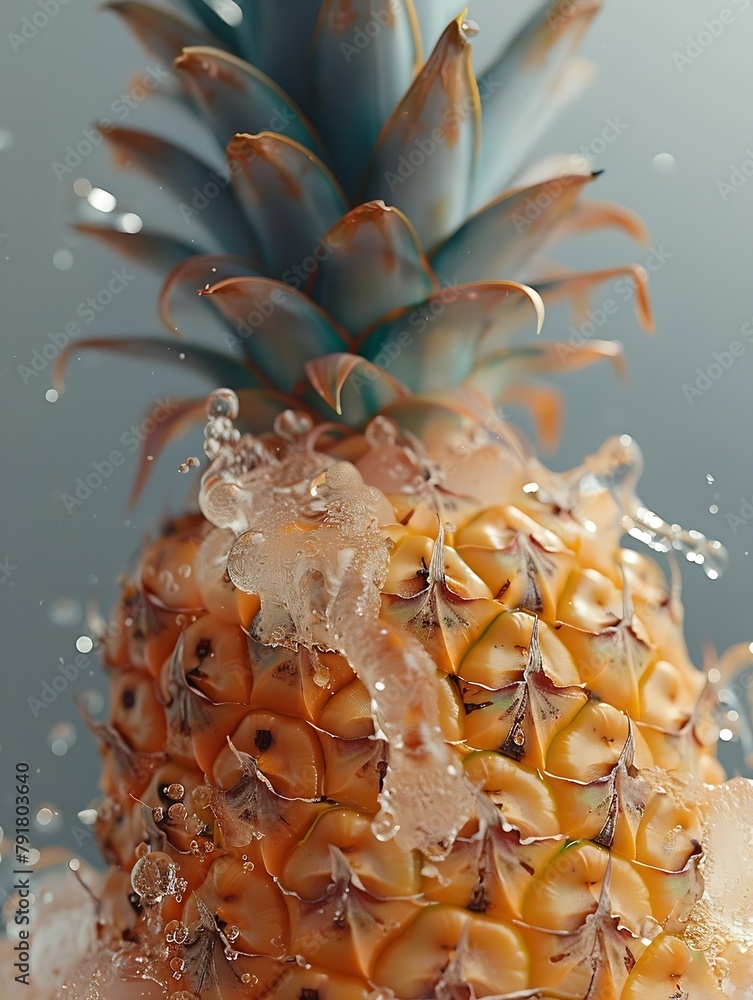 Poster Generative AI : Close-up translucence minimalist Pineapple full of water drop