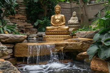 Golden Buddha in Outdoor Garden