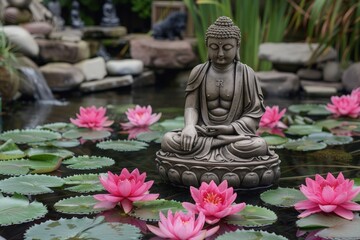 Buddha with Sacred Lotus Flowers