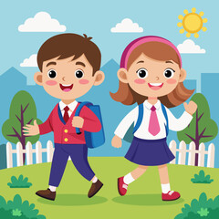 vector-illustration-of-two-kids-in-school-uniform