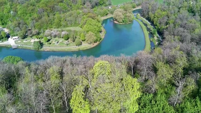 Drone flying over Val de Briey, aerial view of the Sangsue lake, Meurthe-et-Moselle