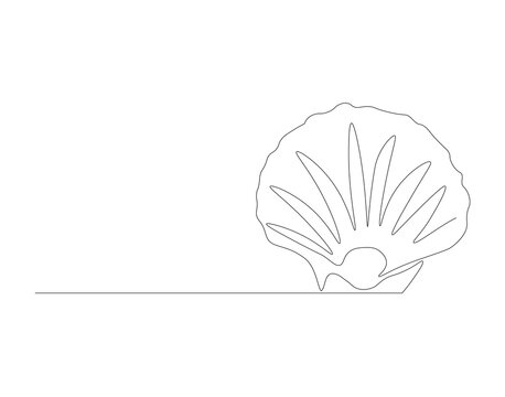 recommend clip art: Continuous line drawing of scallop shellfish. One line of shellfish. Marine animal concept continuous line art. Editable outline.