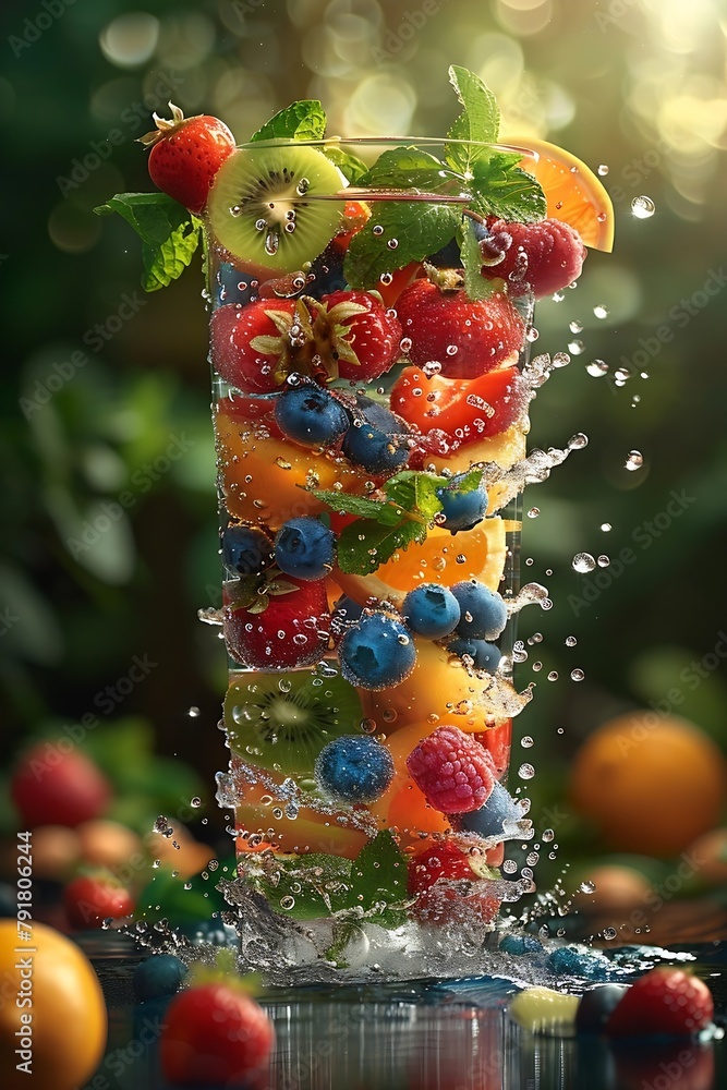 Aufkleber generative ai : spring or summer refreshing cold cocktail or mocktail with berries and lemon, raspbe