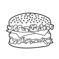Linear icon of a hamburger, depicted in a simple and minimalist style, with a clean black-and-white design.