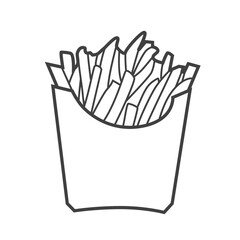 Linear icon of fries, presented in a simple and clean black-and-white design, depicting the classic fast-food side dish in a minimalist style.