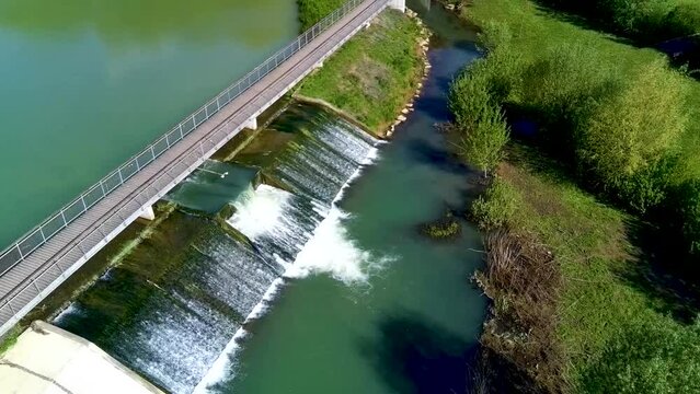 Drone flying over Val de Briey, aerial view of the Sangsue lake, Meurthe-et-Moselle