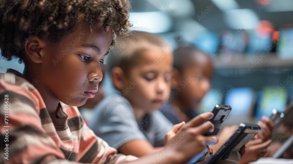 Poster students leveraging educational technology for dynamic learning experiences in a modern classroom se