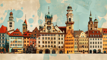 Artistic collage showcasing the iconic architecture and landmarks of Augsburg, Germany