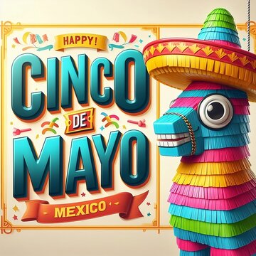 Cinco de Mayo is a holiday in Mexico. 3d illustration of poster template with ornate lettering and Bright funny pinata, vector design illustration created with generative ai