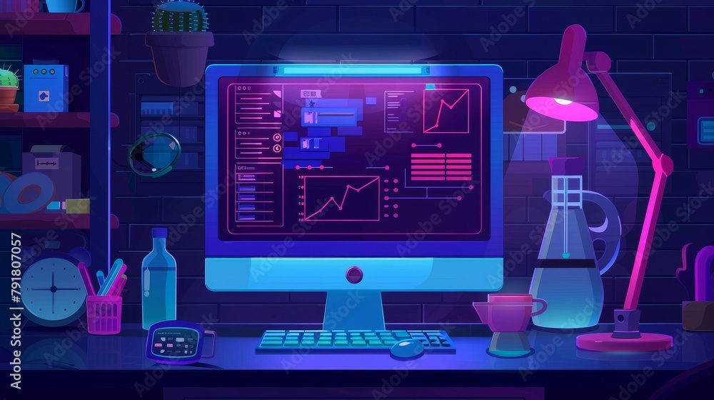 Poster an illustration of usability optimization for computer pc dashboards. the banner illustrates functio