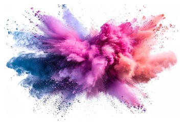 A centered explosion of colorful powder on a white background