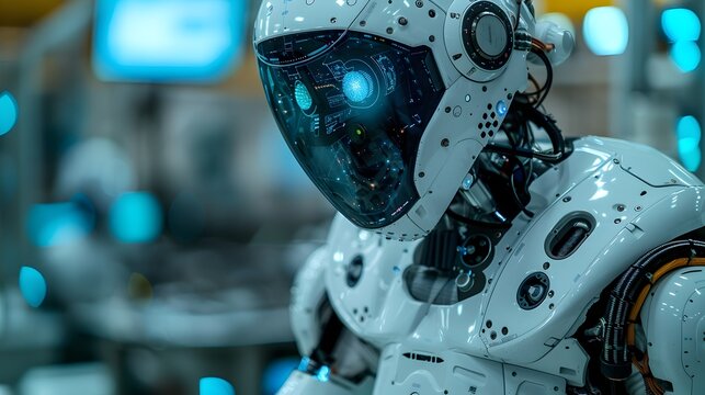 Cybernetic Extraterrestrial Experiment in Futuristic Laboratory with Wired Cyborg